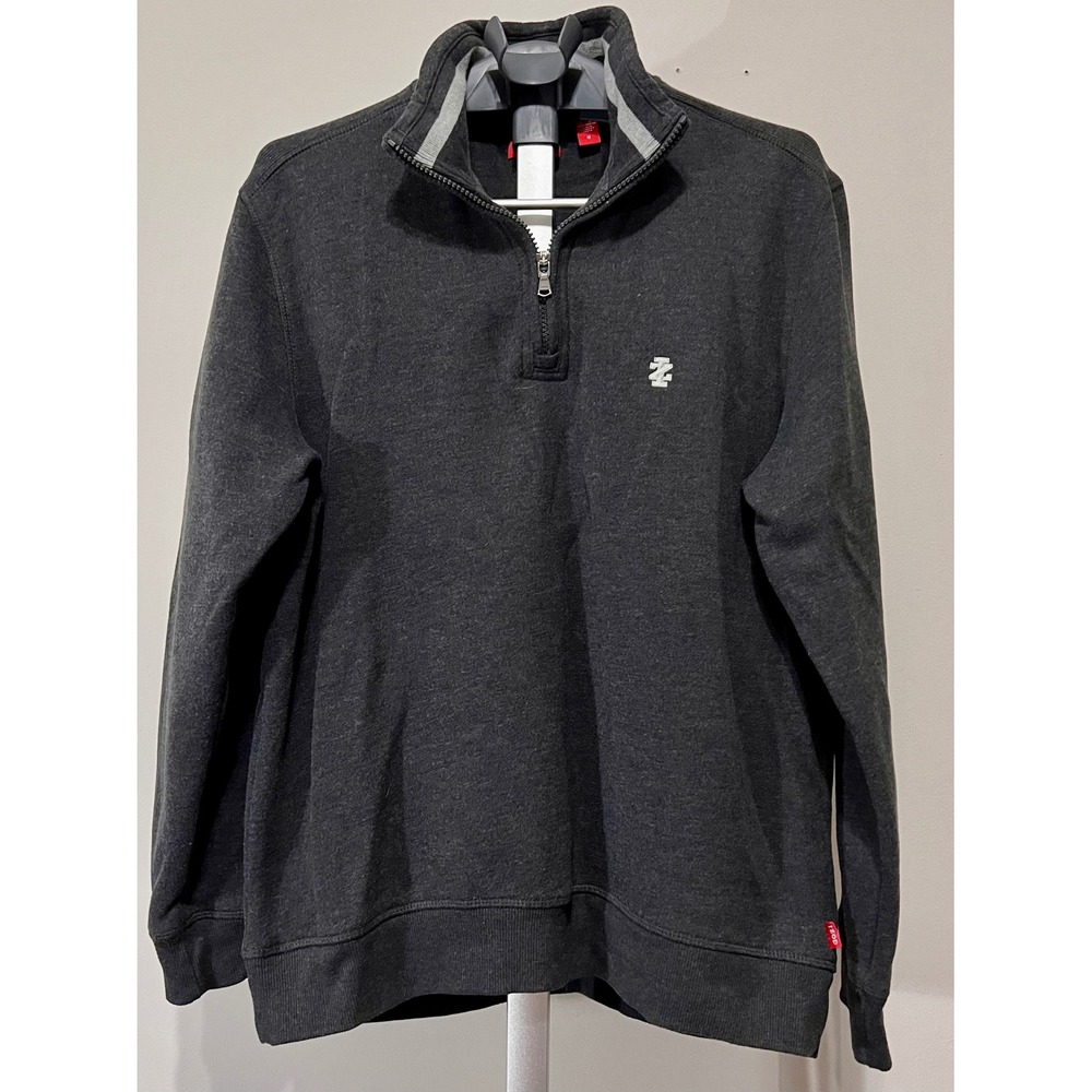 IZOD Mens M Charcoal Heather Grey Quarter Zip Fleece Pullover Sweatshirt EUC